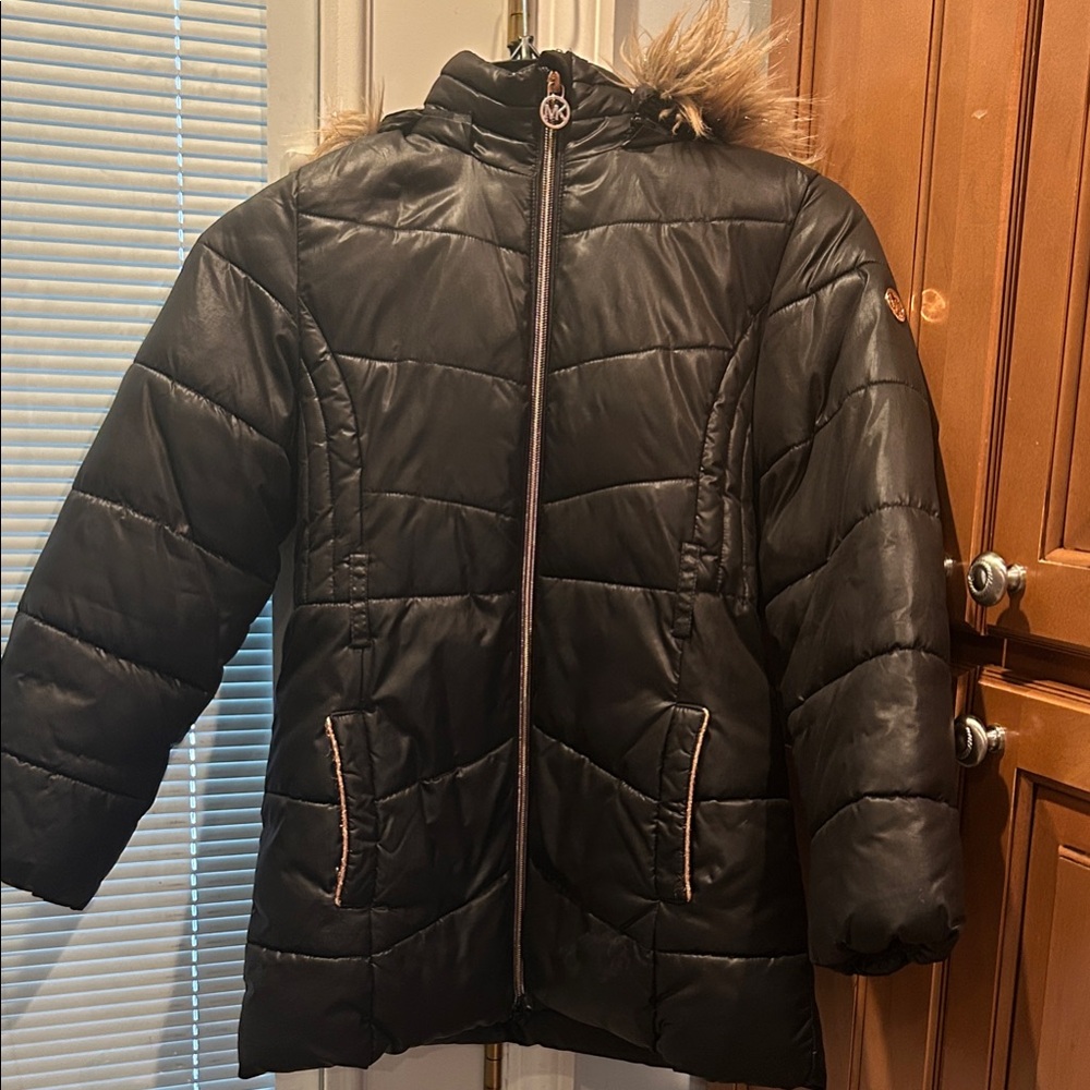 MICHAEL Michael Kors Black Coat with Faux Fur Hood